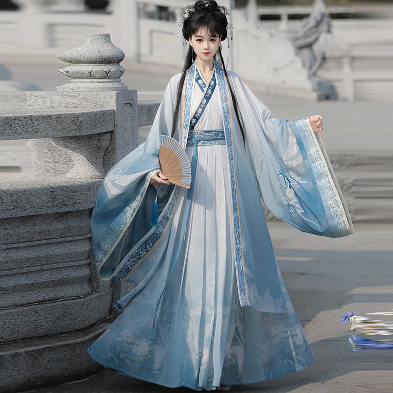 TikTok Viral Wei-Jin Hanfu | Cross-Collar Ruqun with Detachable Sash | Ethereal Women's Costume for Reenactment &amp;amp;amp; Daily